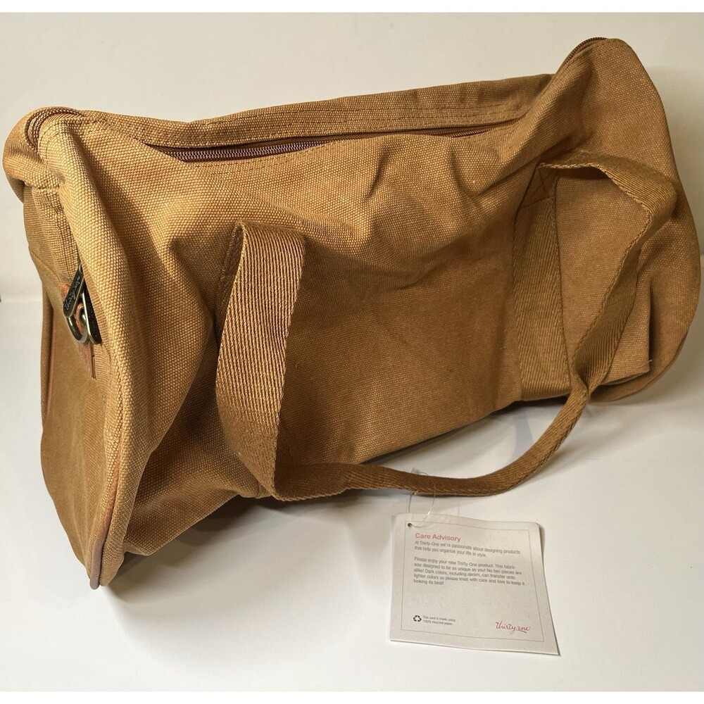 Thirty-One Dare To Duffle Vintage Maple Brown Shoulder Bag Canvas Strap NWT